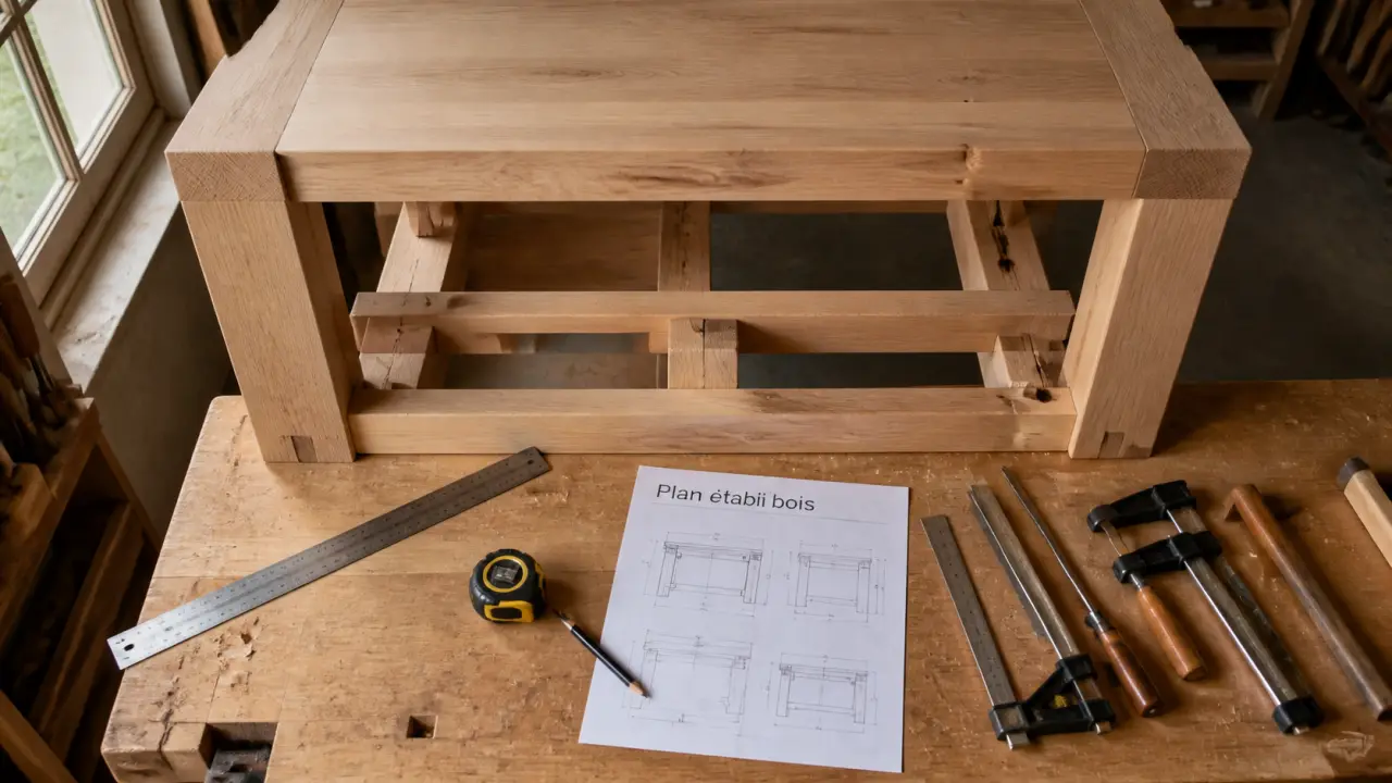 etablie en bois plan : hauteur 80 à 96 cm, établi en bois