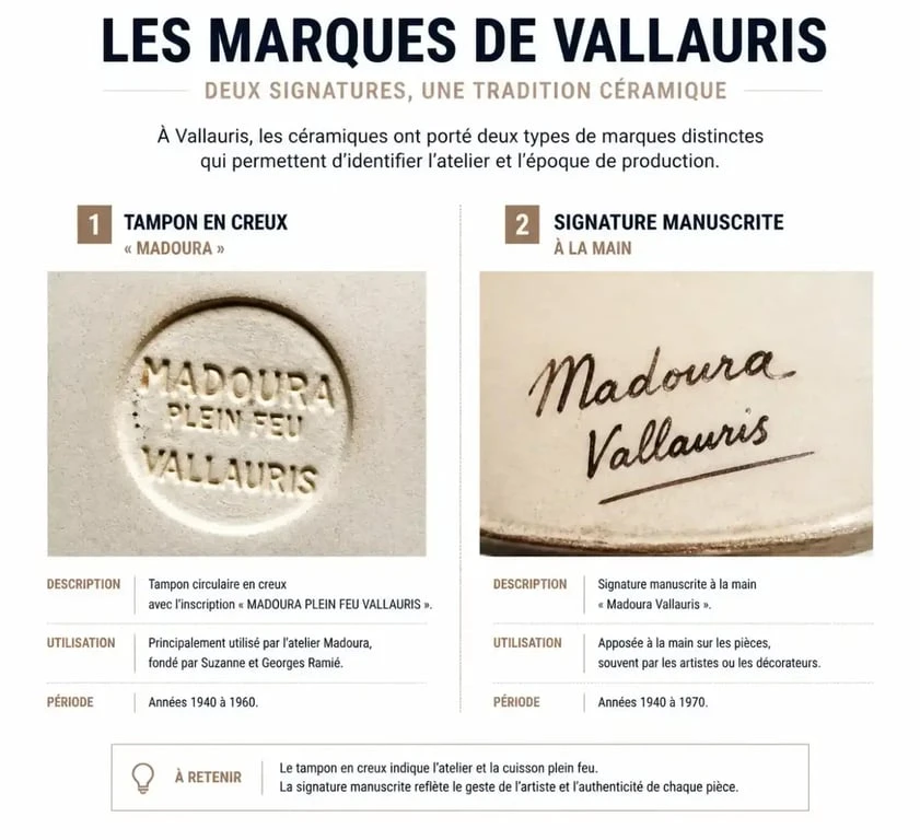 Comparaison des types de signatures et marques sur céramique de Vallauris
