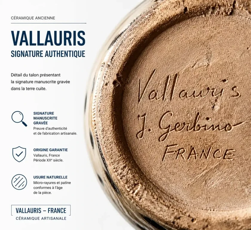 Signature manuscrite authentique sur le talon d'une céramique de Vallauris