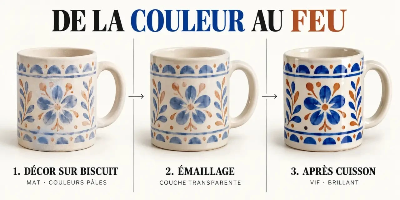Céramique à peindre avant et après émaillage et cuisson