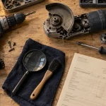 Atelier réparation outillage : perceuse et outils en réparation