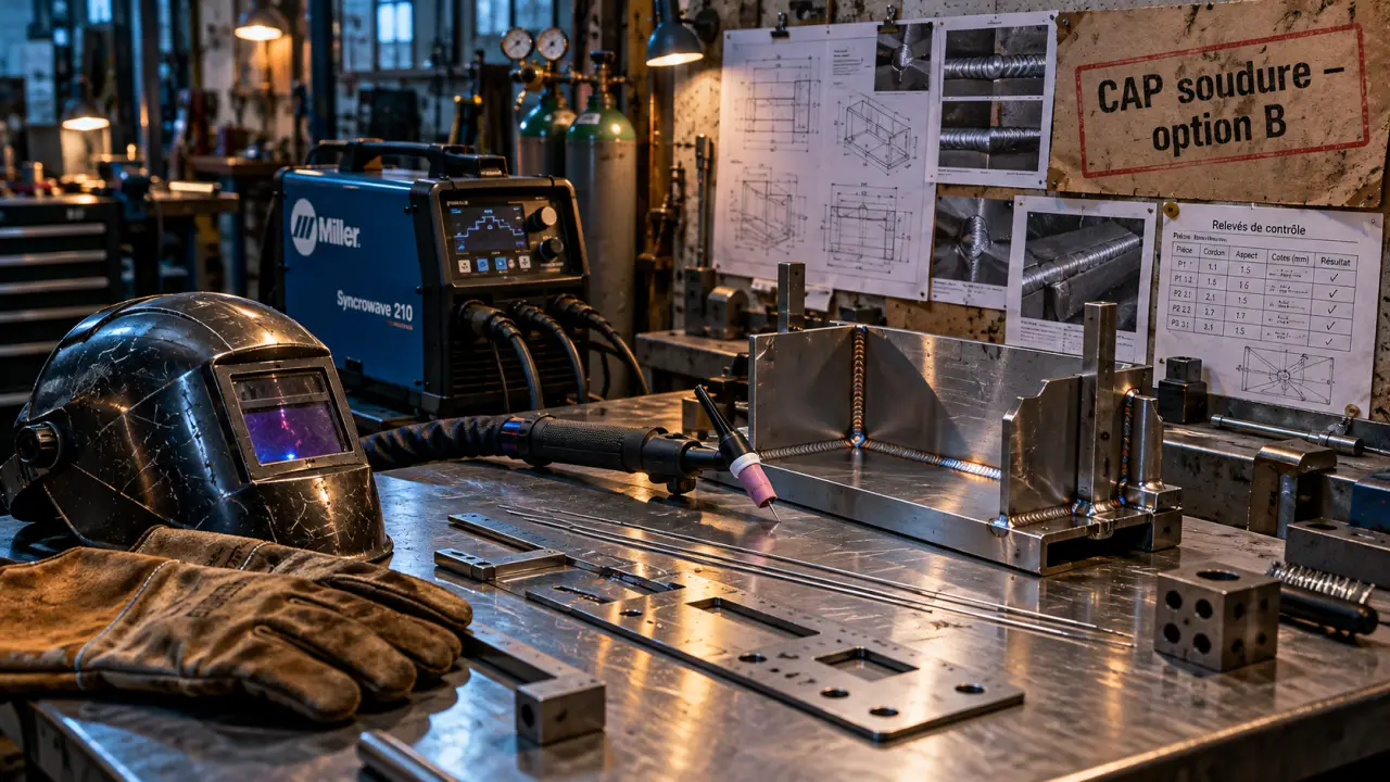 CAP soudure Option B en atelier TIG, pièces acier à souder