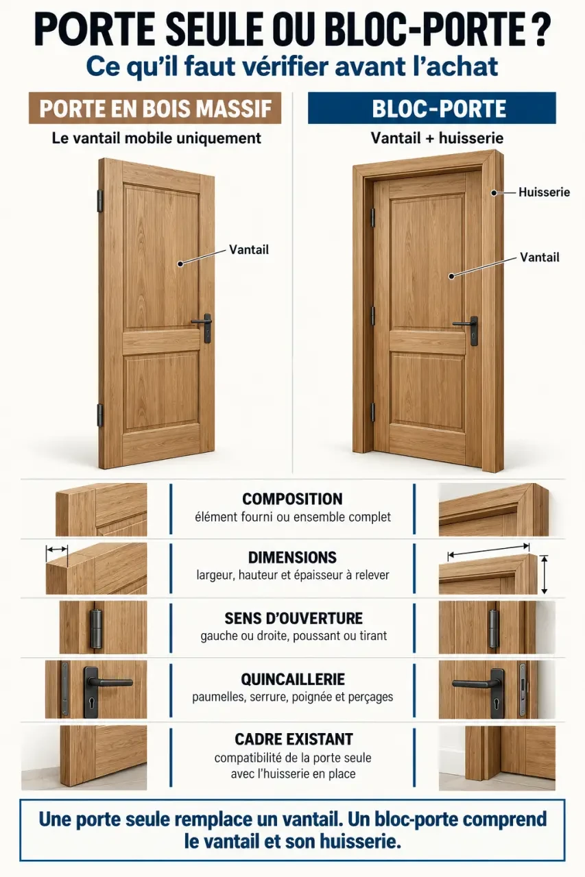 Infographie sur les portes en bois massif seules et les blocs-portes