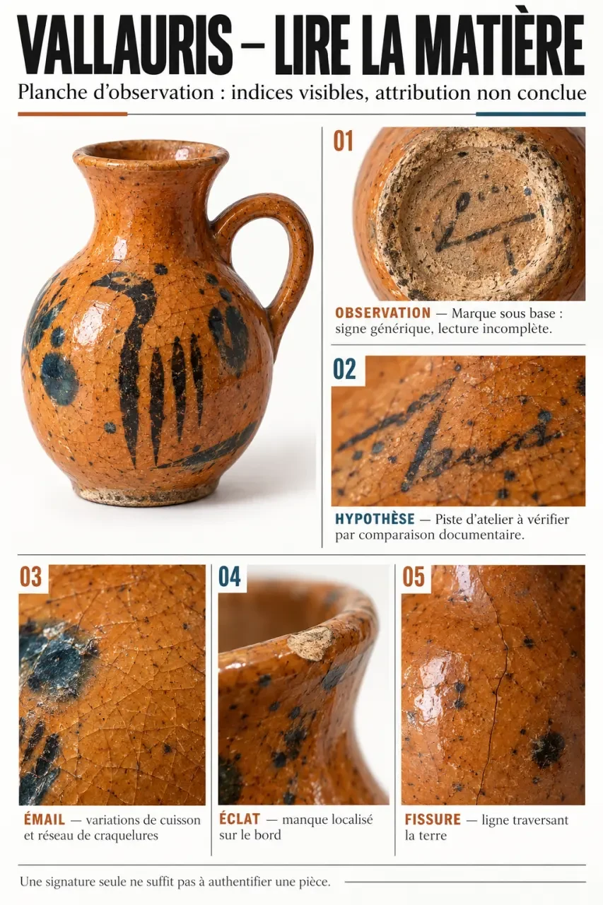 Repères visuels pour identifier et examiner une poterie de Vallauris