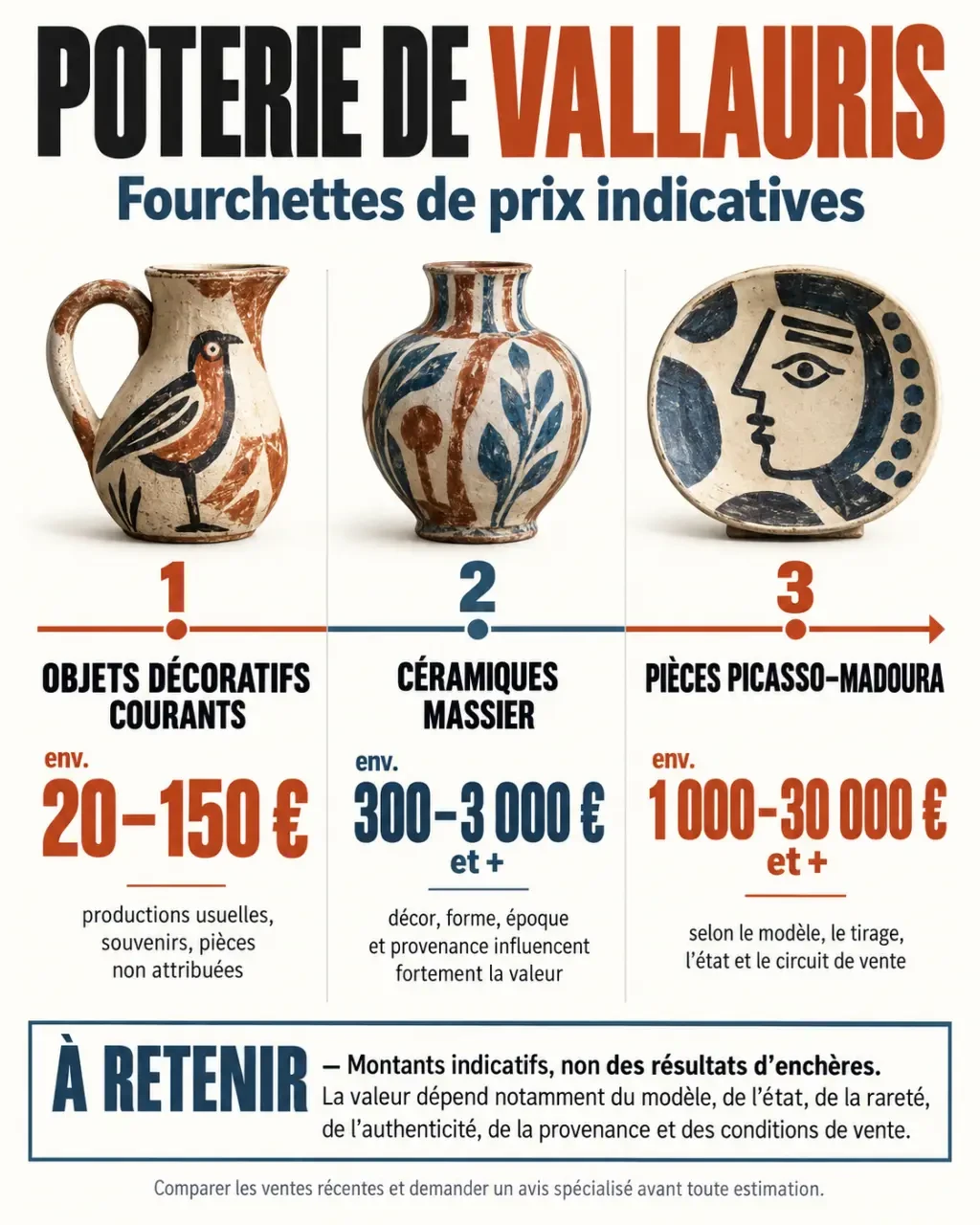 Infographie des prix indicatifs de la poterie de Vallauris selon les catégories de pièces
