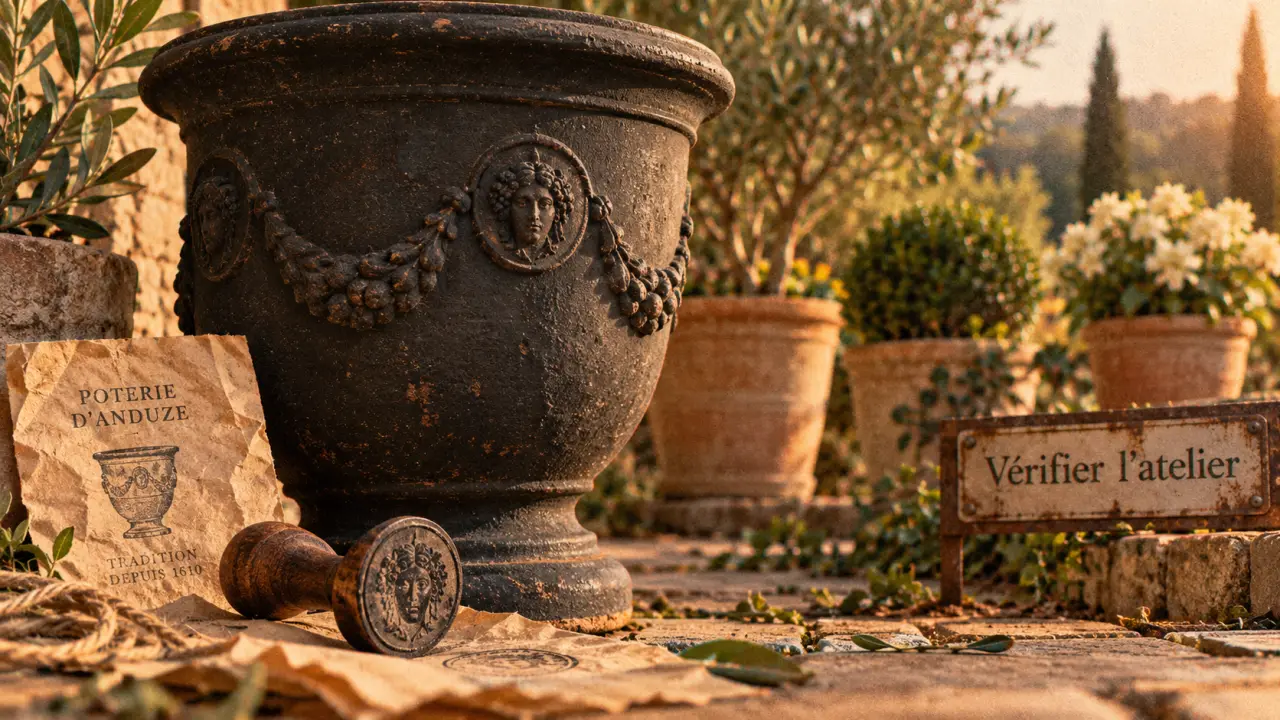 Poterie anduze : vase en terre noire décor atelier